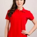 Футболки поло красного цвета с коротким рукавом, женские.